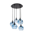 767 5 Pendant Cascade Chandelier-Glass-Bicycle Glass Co - Hotshop-Matte Black - 4ft Cord-Swell-Steel Blue-Bicycle Glass Co