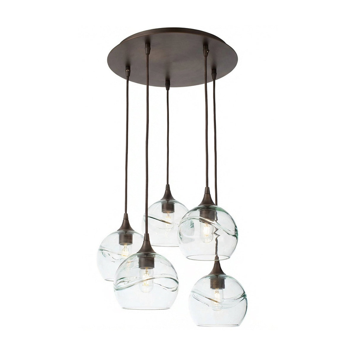 767 5 Pendant Cascade Chandelier-Glass-Bicycle Glass Co - Hotshop-Matte Black - 4ft Cord-Lunar-Steel Blue-Bicycle Glass Co