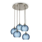 767 5 Pendant Cascade Chandelier-Glass-Bicycle Glass Co - Hotshop-Brushed Nickel - 4ft Cord-Celestial-Steel Blue-Bicycle Glass Co