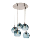 767 5 Pendant Cascade Chandelier-Glass-Bicycle Glass Co - Hotshop-Matte Black - 4ft Cord-Lunar-Steel Blue-Bicycle Glass Co