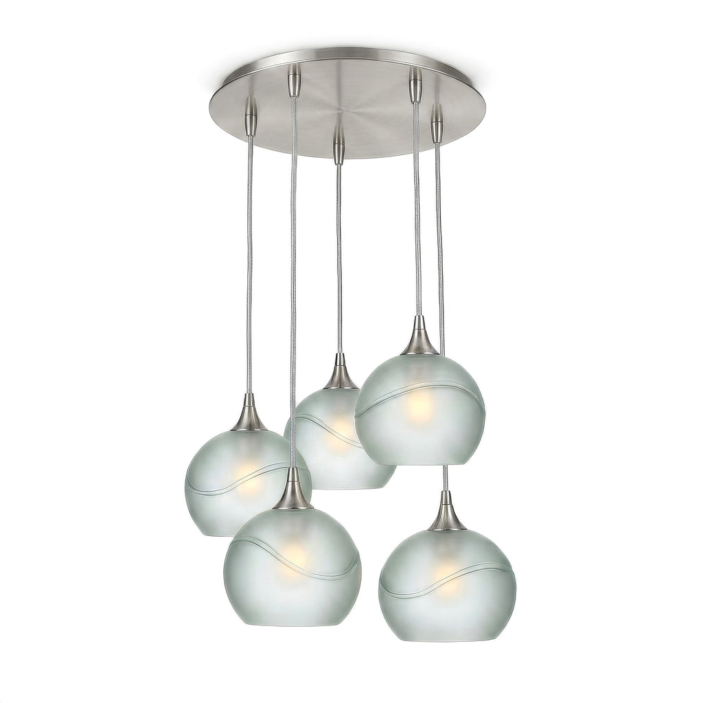767 5 Pendant Cascade Chandelier-Glass-Bicycle Glass Co - Hotshop-Brushed Nickel - 4ft Cord-Glacial-Eco Clear-Bicycle Glass Co
