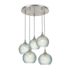 767 5 Pendant Cascade Chandelier-Glass-Bicycle Glass Co - Hotshop-Brushed Nickel - 4ft Cord-Glacial-Eco Clear-Bicycle Glass Co
