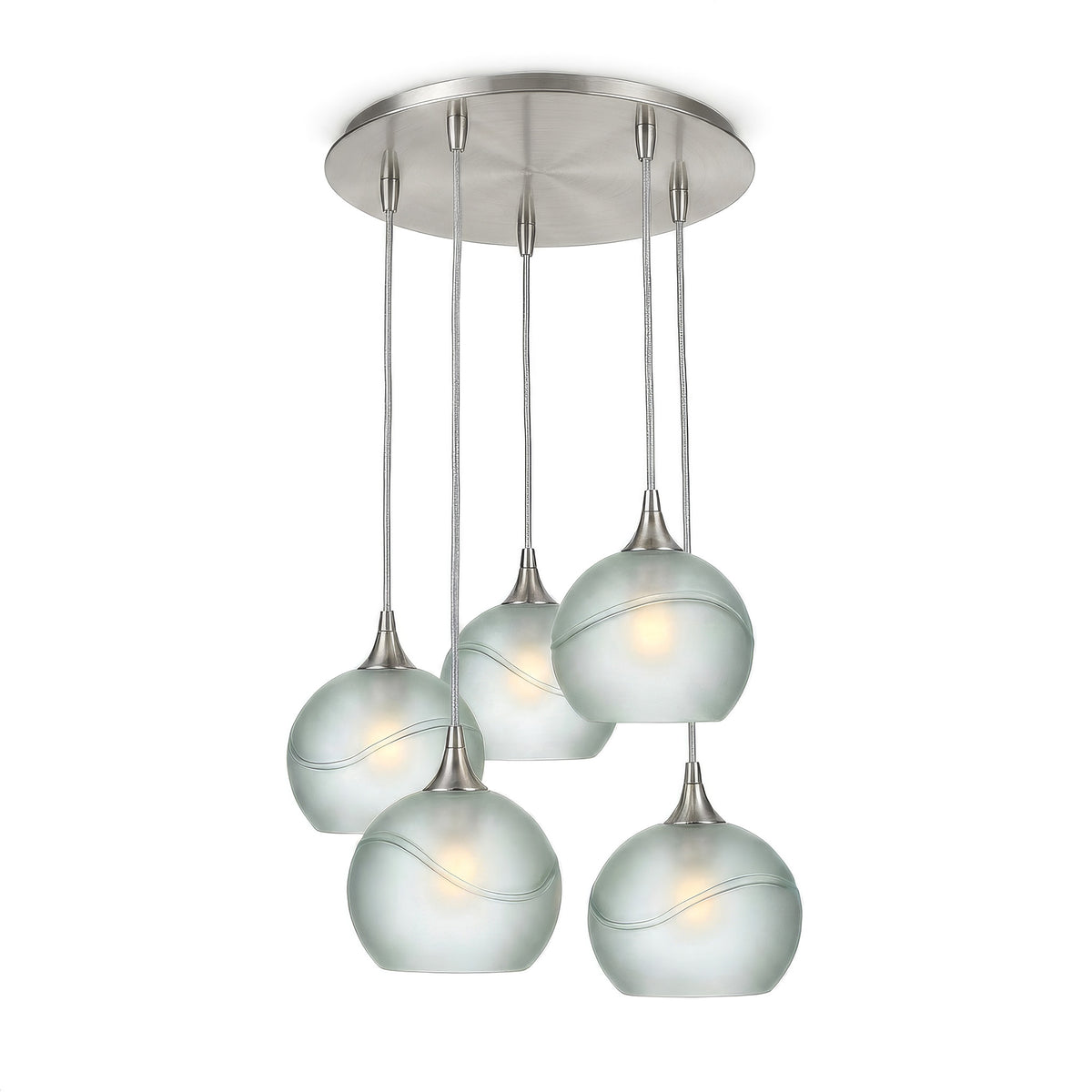 767 5 Pendant Cascade Chandelier-Glass-Bicycle Glass Co - Hotshop-Brushed Nickel - 4ft Cord-Glacial-Eco Clear-Bicycle Glass Co