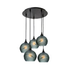 767 5 Pendant Cascade Chandelier-Glass-Bicycle Glass Co - Hotshop-Matte Black - 4ft Cord-Glacial-Slate Gray-Bicycle Glass Co
