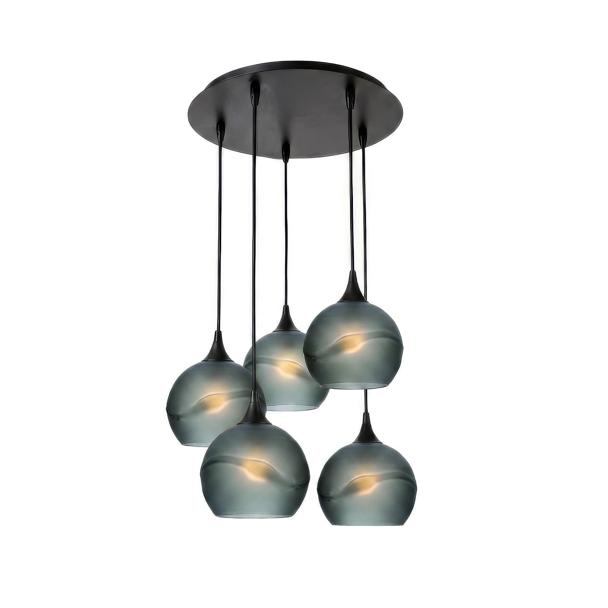767 5 Pendant Cascade Chandelier-Glass-Bicycle Glass Co - Hotshop-Matte Black - 4ft Cord-Glacial-Slate Gray-Bicycle Glass Co