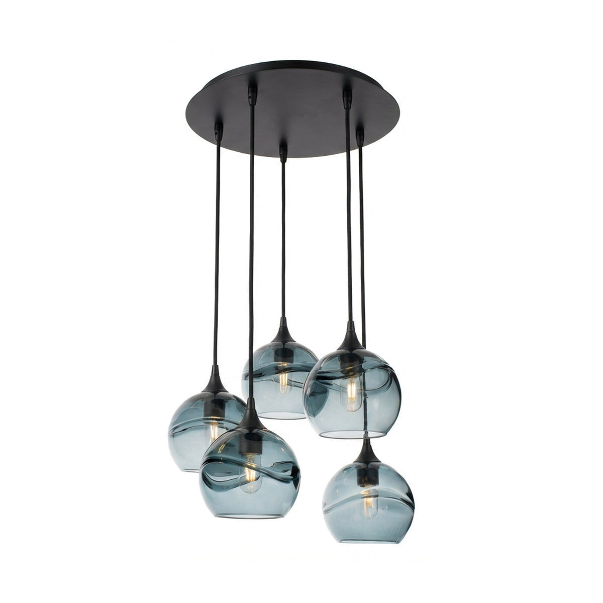 767 5 Pendant Cascade Chandelier-Glass-Bicycle Glass Co - Hotshop-Matte Black - 4ft Cord-Lunar-Steel Blue-Bicycle Glass Co