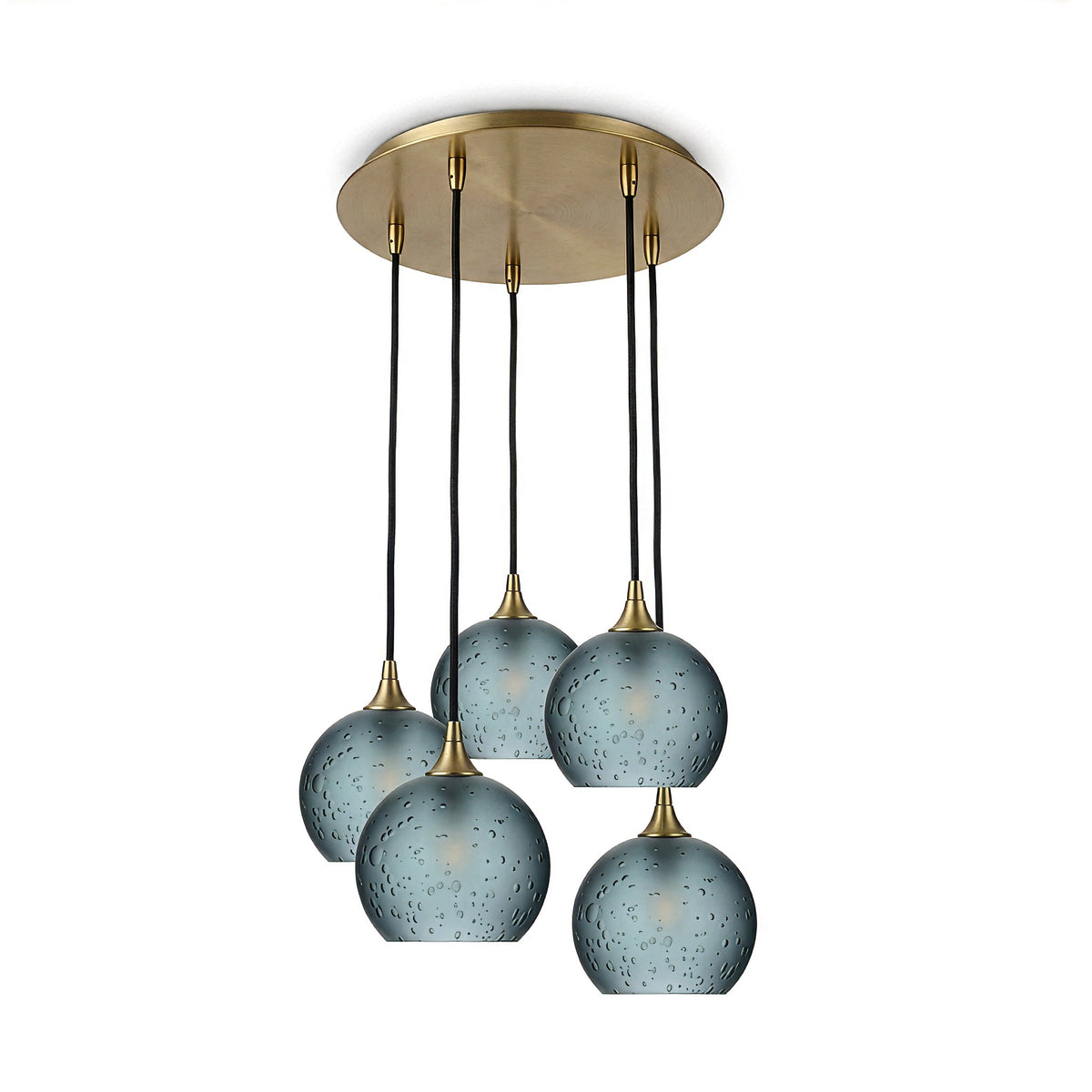 767 5 Pendant Cascade Chandelier-Glass-Bicycle Glass Co - Hotshop-Polished Brass - 4ft Cord-Celestial-Slate Gray-Bicycle Glass Co