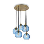 767 5 Pendant Cascade Chandelier-Glass-Bicycle Glass Co - Hotshop-Polished Brass - 4ft Cord-Lunar-Steel Blue-Bicycle Glass Co