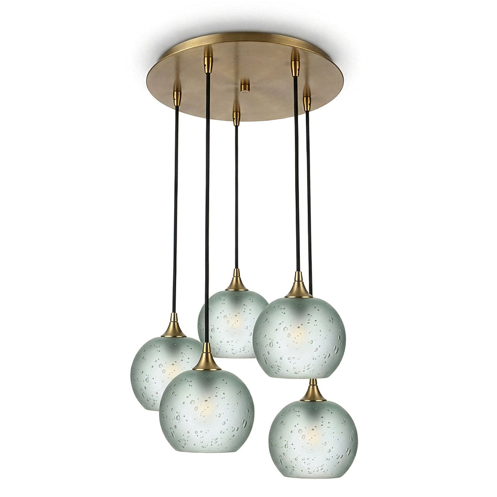 767 5 Pendant Cascade Chandelier-Glass-Bicycle Glass Co - Hotshop-Polished Brass - 4ft Cord-Celestial-Eco Clear-Bicycle Glass Co