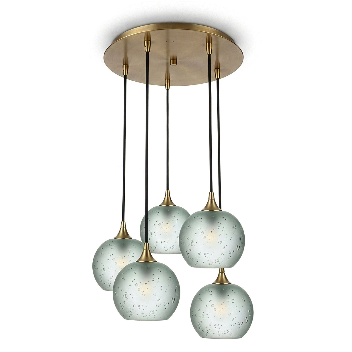767 5 Pendant Cascade Chandelier-Glass-Bicycle Glass Co - Hotshop-Polished Brass - 4ft Cord-Celestial-Eco Clear-Bicycle Glass Co
