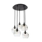 767 5 Pendant Cascade Chandelier-Glass-Bicycle Glass Co - Hotshop-Matte Black - 4ft Cord-Swell-Eco Clear-Bicycle Glass Co