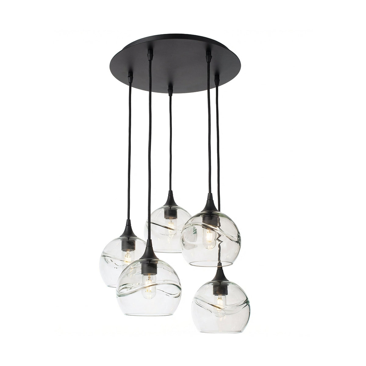 767 5 Pendant Cascade Chandelier-Glass-Bicycle Glass Co - Hotshop-Matte Black - 4ft Cord-Swell-Eco Clear-Bicycle Glass Co