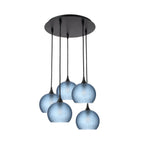 767 5 Pendant Cascade Chandelier-Glass-Bicycle Glass Co - Hotshop-Matte Black - 4ft Cord-Celestial-Steel Blue-Bicycle Glass Co