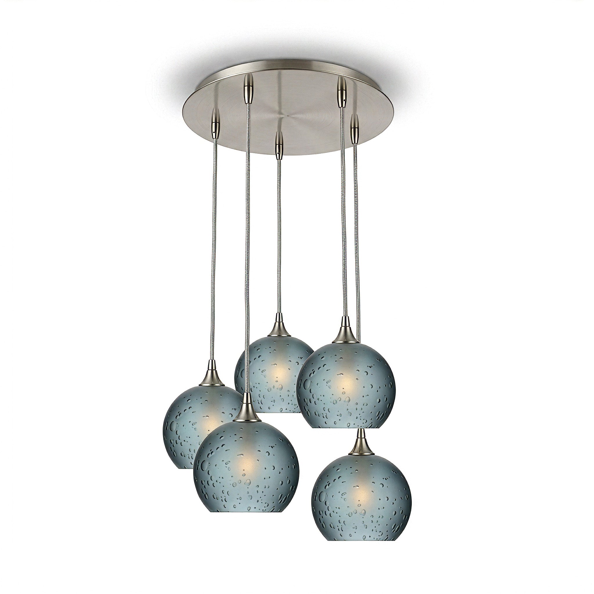 767 5 Pendant Cascade Chandelier-Glass-Bicycle Glass Co - Hotshop-Brushed Nickel - 4ft Cord-Celestial-Slate Gray-Bicycle Glass Co