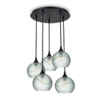 767 5 Pendant Cascade Chandelier-Glass-Bicycle Glass Co - Hotshop-Matte Black - 4ft Cord-Glacial-Eco Clear-Bicycle Glass Co