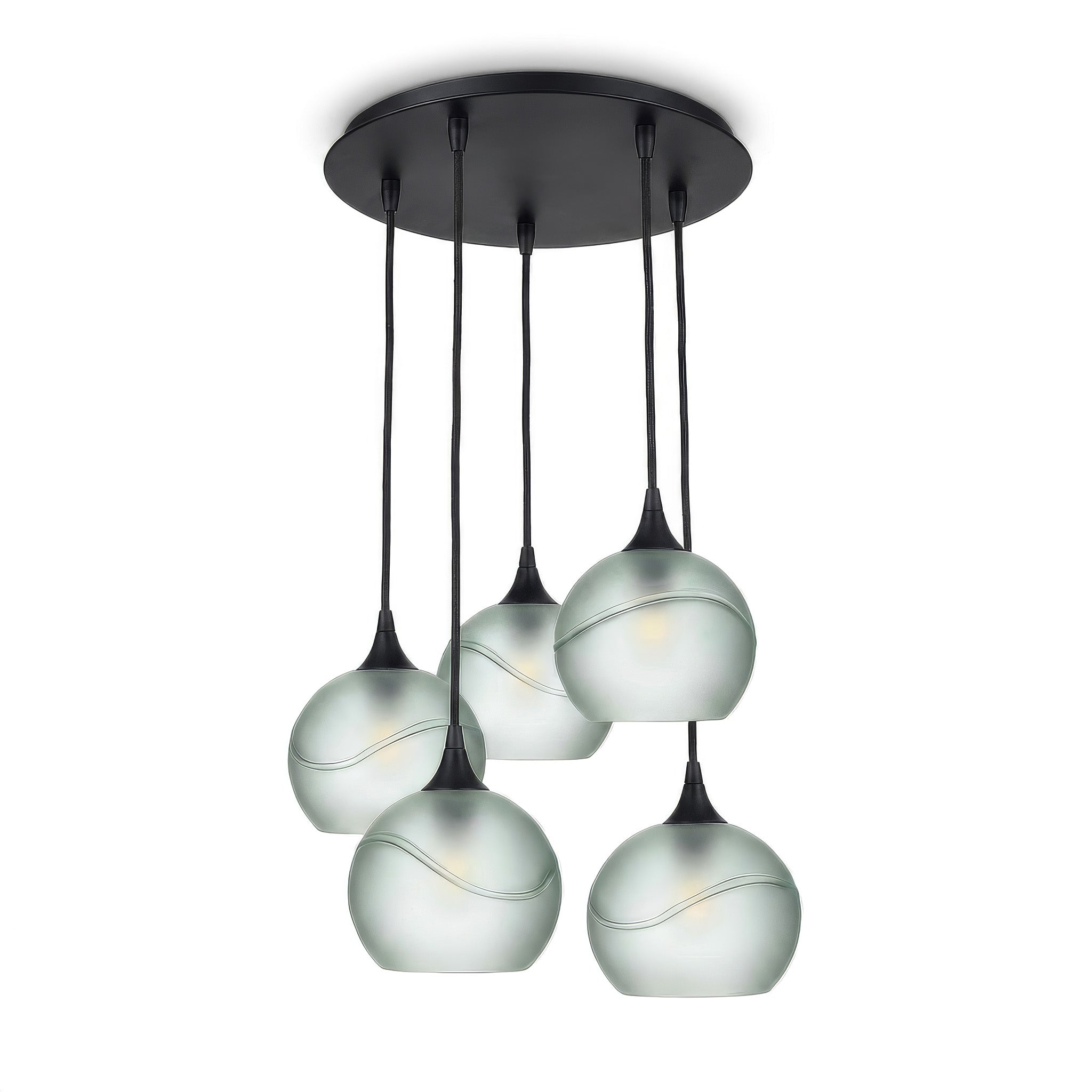 767 5 Pendant Cascade Chandelier-Glass-Bicycle Glass Co - Hotshop-Matte Black - 4ft Cord-Glacial-Eco Clear-Bicycle Glass Co