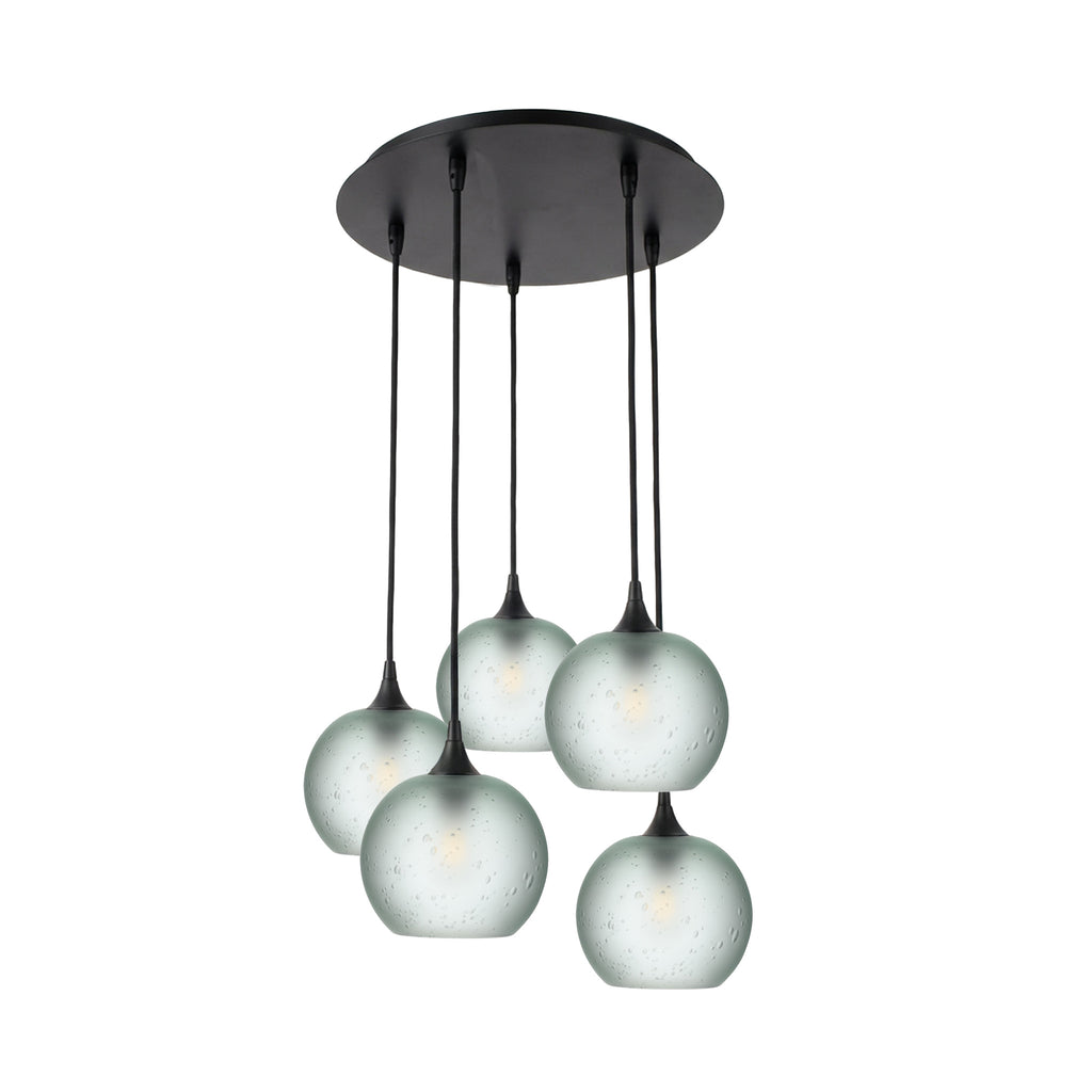 767 5 Pendant Cascade Chandelier-Glass-Bicycle Glass Co - Hotshop-Matte Black - 4ft Cord-Celestial-Eco Clear-Bicycle Glass Co