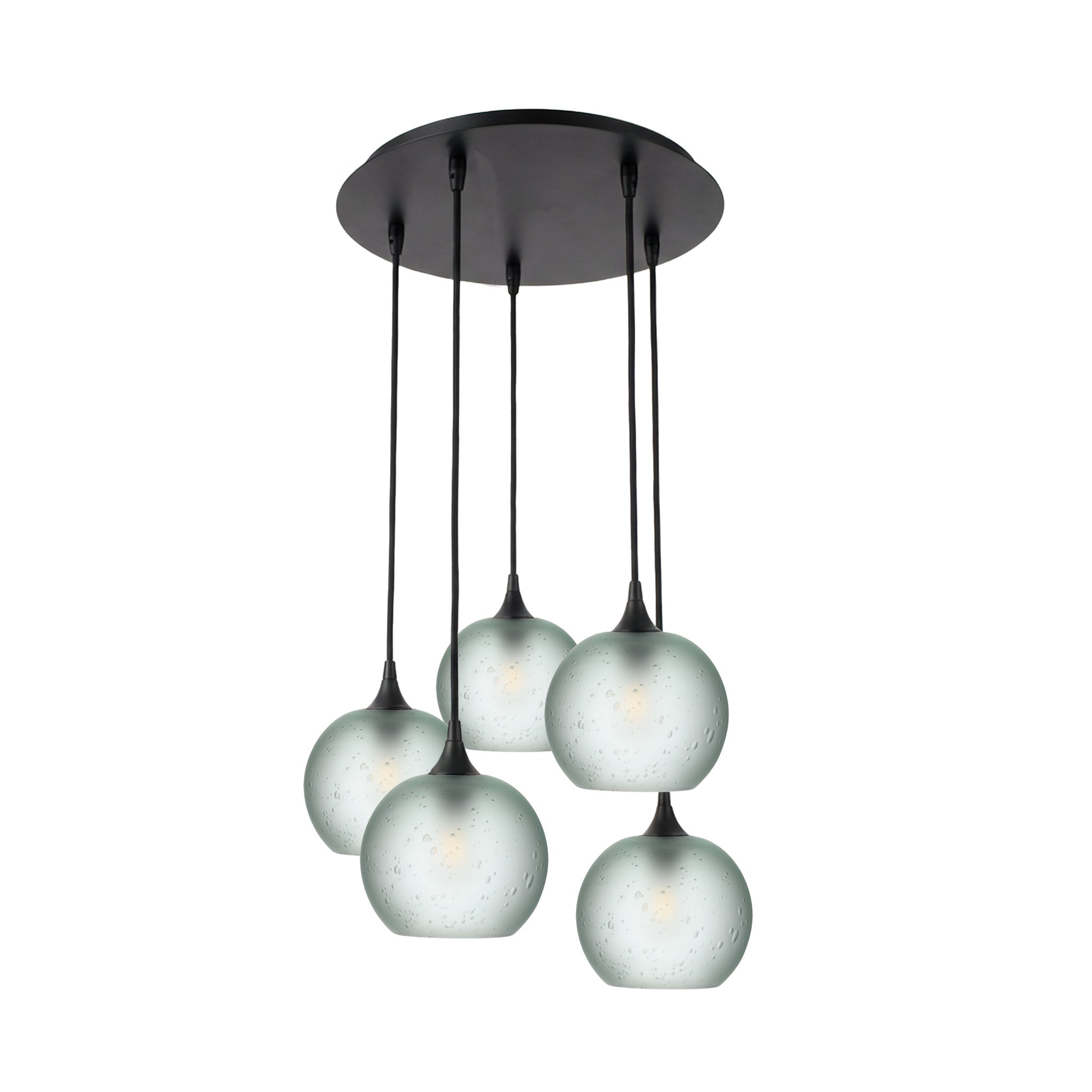 767 5 Pendant Cascade Chandelier-Glass-Bicycle Glass Co - Hotshop-Matte Black - 4ft Cord-Celestial-Eco Clear-Bicycle Glass Co