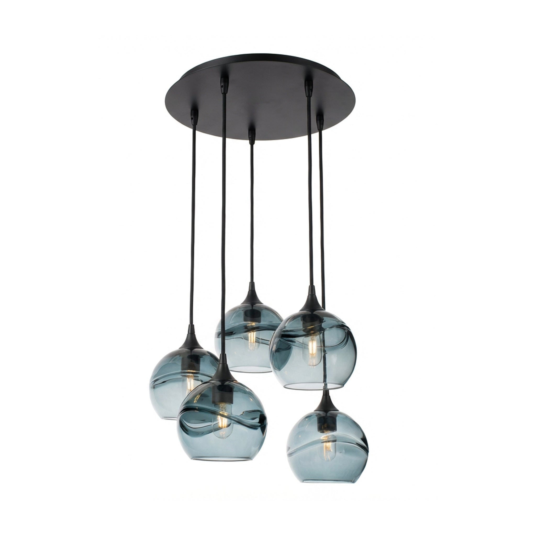 767 5 Pendant Cascade Chandelier-Glass-Bicycle Glass Co - Hotshop-Matte Black - 4ft Cord-Swell-Slate Gray-Bicycle Glass Co