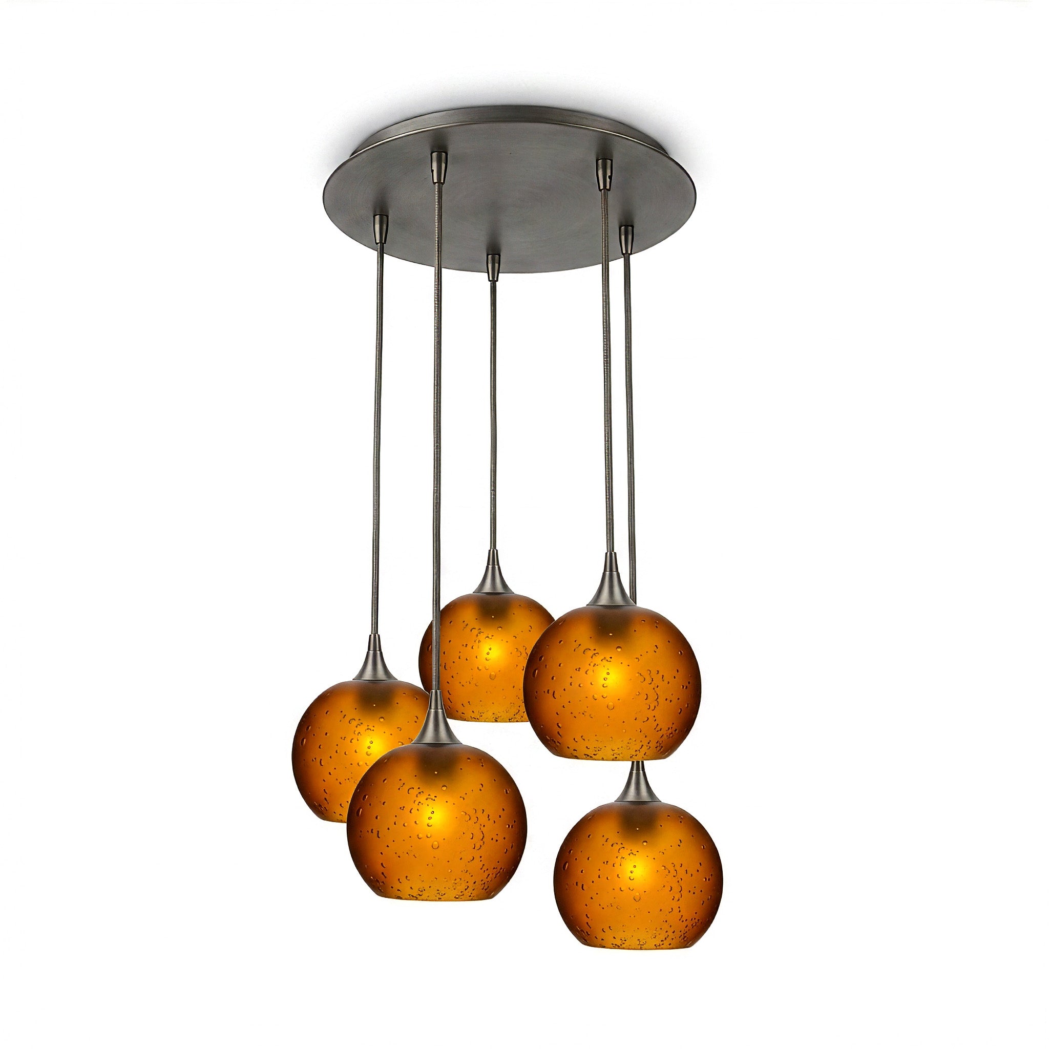 767 5 Pendant Cascade Chandelier-Glass-Bicycle Glass Co - Hotshop-Antique Bronze - 4ft Cord-Celestial-Golden Amber-Bicycle Glass Co