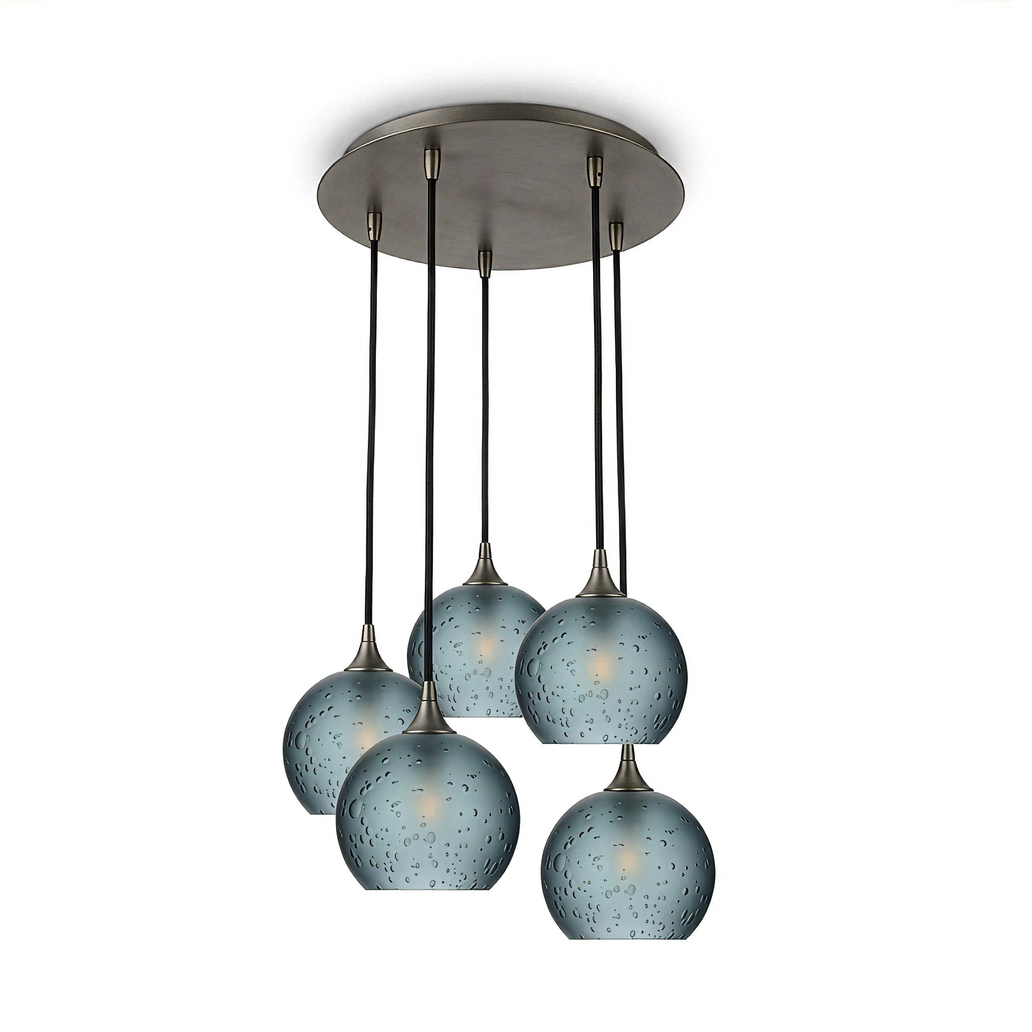 767 5 Pendant Cascade Chandelier-Glass-Bicycle Glass Co - Hotshop-Antique Bronze - 4ft Cord-Celestial-Slate Gray-Bicycle Glass Co