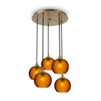 767 5 Pendant Cascade Chandelier-Glass-Bicycle Glass Co - Hotshop-Polished Brass - 4ft Cord-Celestial-Golden Amber-Bicycle Glass Co