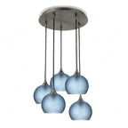 767 5 Pendant Cascade Chandelier-Glass-Bicycle Glass Co - Hotshop-Antique Bronze - 4ft Cord-Celestial-Steel Blue-Bicycle Glass Co