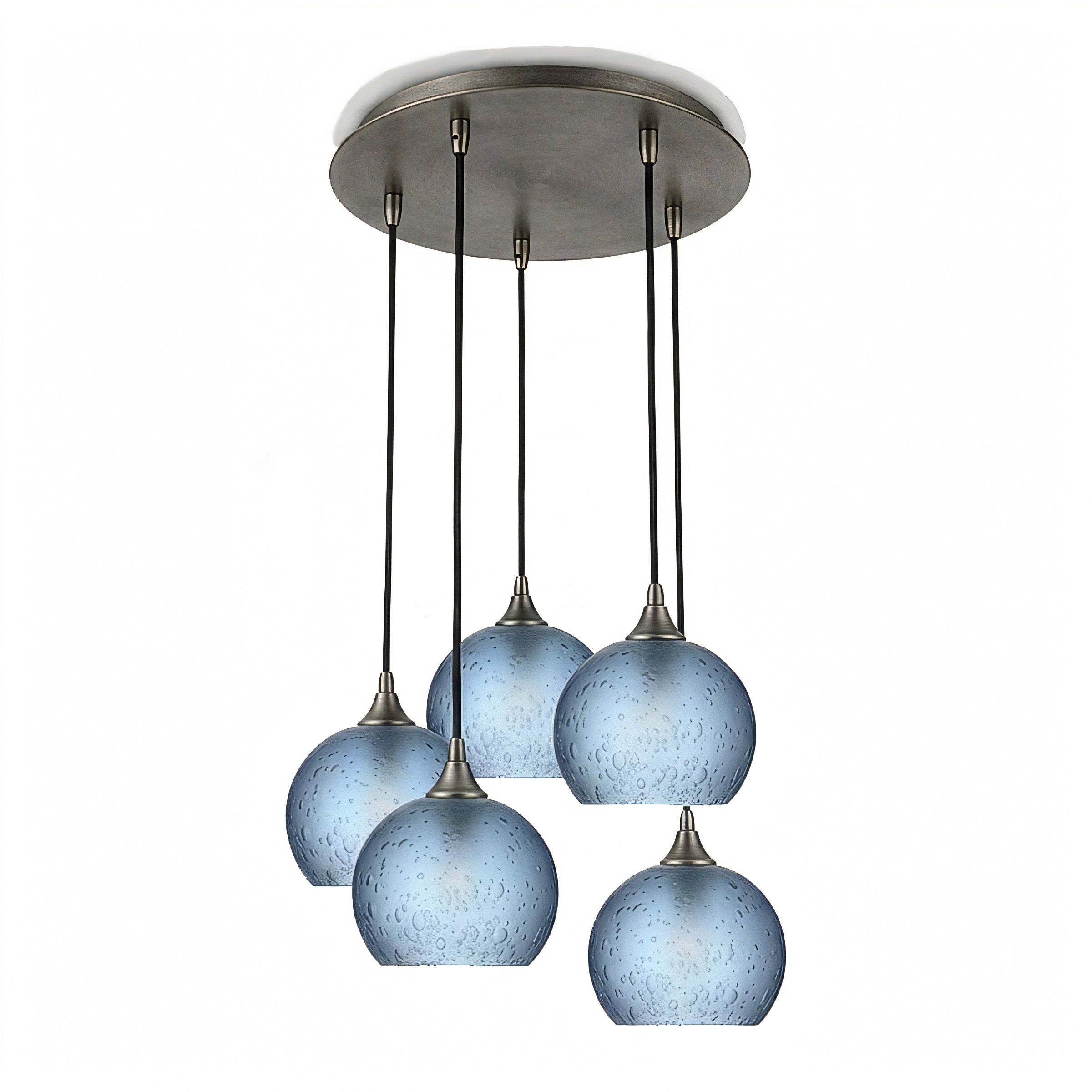 767 5 Pendant Cascade Chandelier-Glass-Bicycle Glass Co - Hotshop-Antique Bronze - 4ft Cord-Celestial-Steel Blue-Bicycle Glass Co