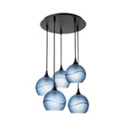 767 5 Pendant Cascade Chandelier-Glass-Bicycle Glass Co - Hotshop-Matte Black - 4ft Cord-Glacial-Steel Blue-Bicycle Glass Co