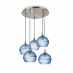 767 5 Pendant Cascade Chandelier-Glass-Bicycle Glass Co - Hotshop-Brushed Nickel - 4ft Cord-Glacial-Steel Blue-Bicycle Glass Co