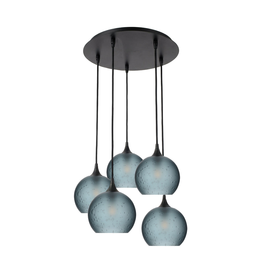 767 5 Pendant Cascade Chandelier-Glass-Bicycle Glass Co - Hotshop-Matte Black - 4ft Cord-Celestial-Slate Gray-Bicycle Glass Co