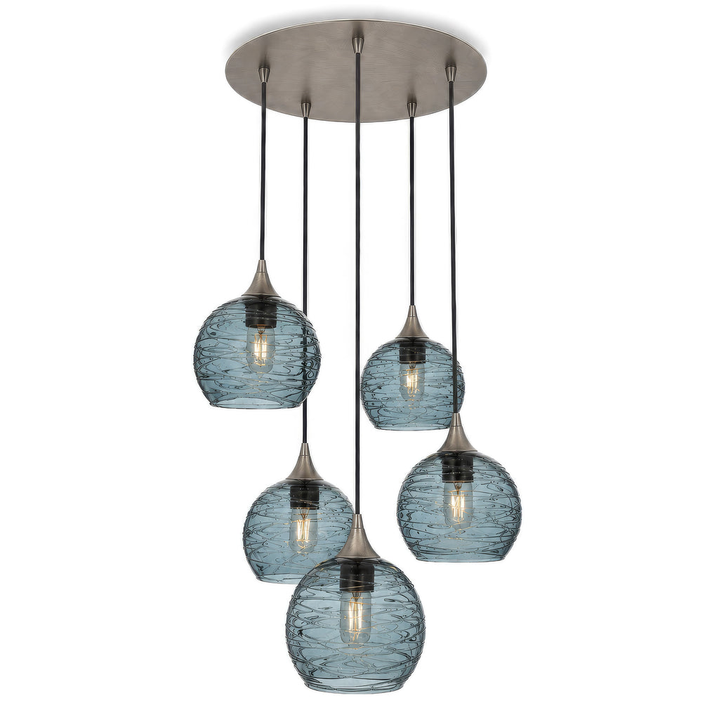 767 5 Pendant Cascade Chandelier-Glass-Bicycle Glass Co - Hotshop-Antique Bronze - 4ft Cord-Spun-Slate Gray-Bicycle Glass Co