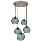 767 5 Pendant Cascade Chandelier-Glass-Bicycle Glass Co - Hotshop-Antique Bronze - 4ft Cord-Spun-Slate Gray-Bicycle Glass Co