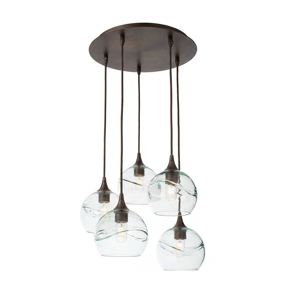 767 5 Pendant Cascade Chandelier-Glass-Bicycle Glass Co - Hotshop-Matte Black - 4ft Cord-Lunar-Steel Blue-Bicycle Glass Co