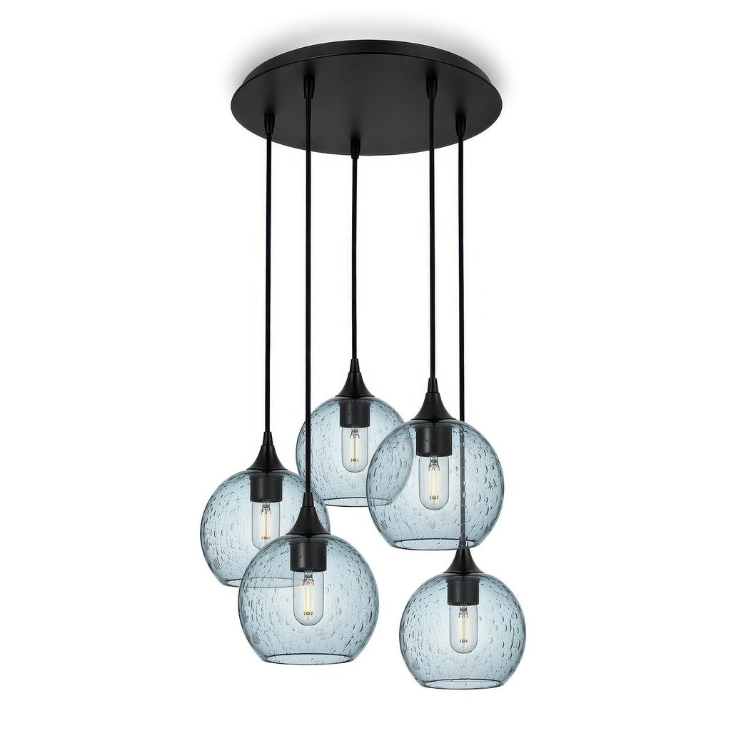 767 5 Pendant Cascade Chandelier-Glass-Bicycle Glass Co - Hotshop-Matte Black - 4ft Cord-Lunar-Slate Gray-Bicycle Glass Co