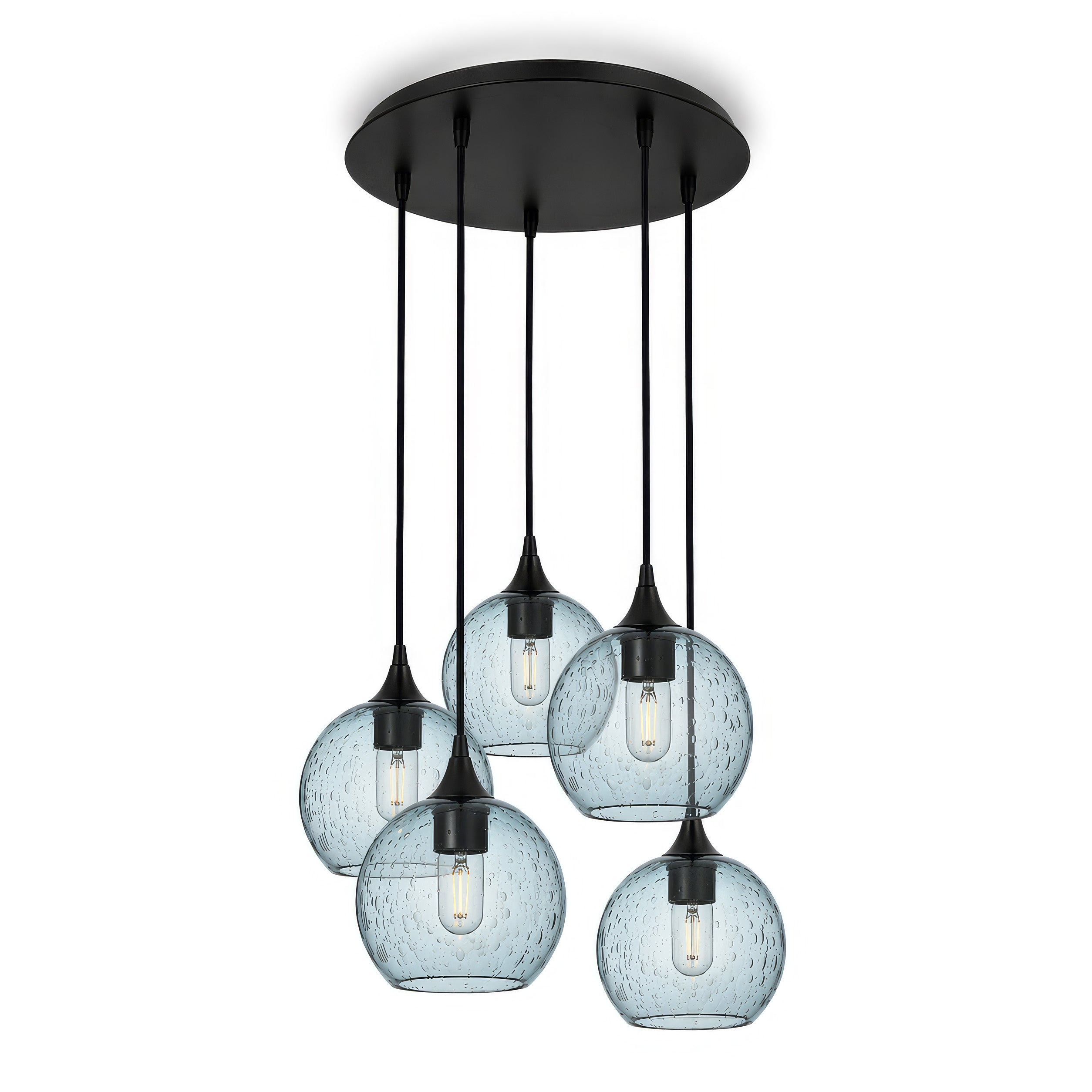 767 5 Pendant Cascade Chandelier-Glass-Bicycle Glass Co - Hotshop-Matte Black - 4ft Cord-Lunar-Slate Gray-Bicycle Glass Co