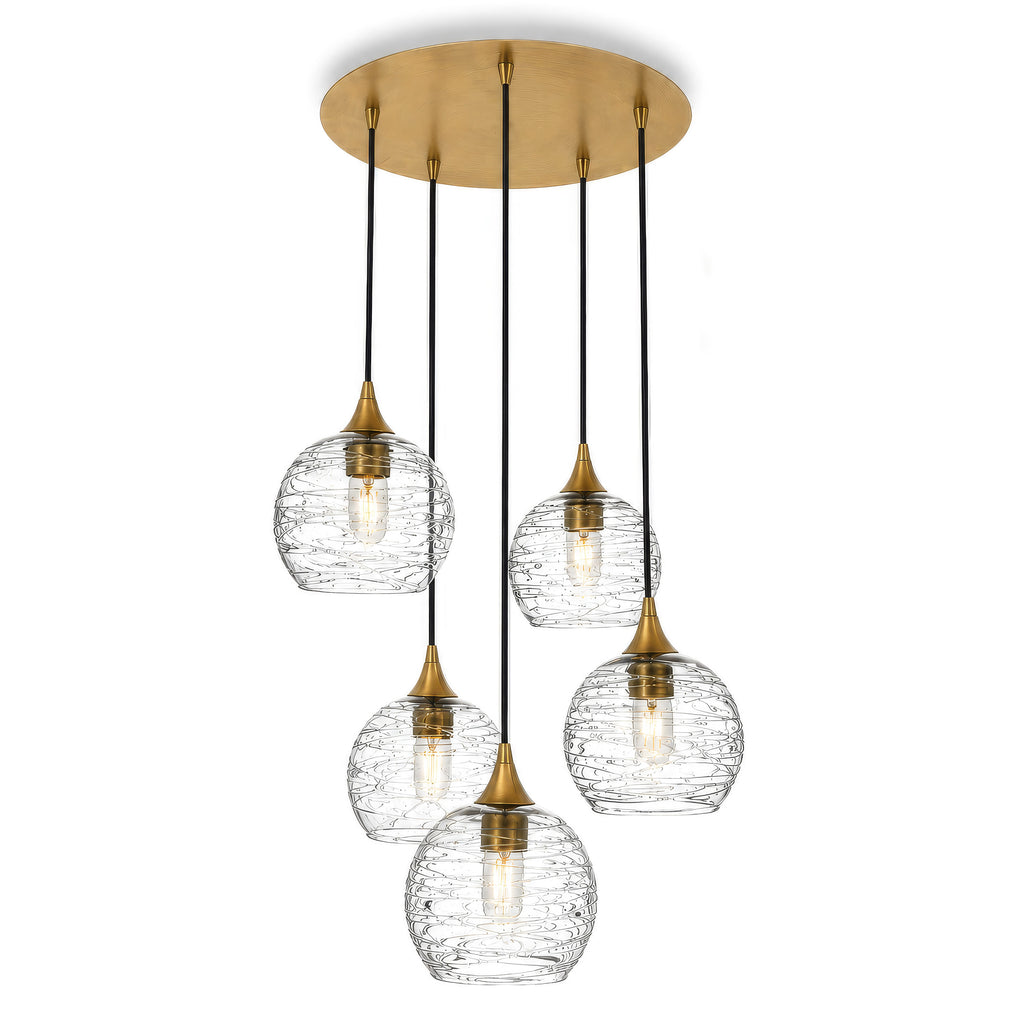 767 5 Pendant Cascade Chandelier-Glass-Bicycle Glass Co - Hotshop-Polished Brass - 4ft Cord-Spun-Eco Clear-Bicycle Glass Co