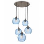 767 5 Pendant Cascade Chandelier-Glass-Bicycle Glass Co - Hotshop-Antique Bronze - 4ft Cord-Spun-Steel Blue-Bicycle Glass Co