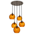767 5 Pendant Cascade Chandelier-Glass-Bicycle Glass Co - Hotshop-Antique Bronze - 4ft Cord-Spun-Golden Amber-Bicycle Glass Co