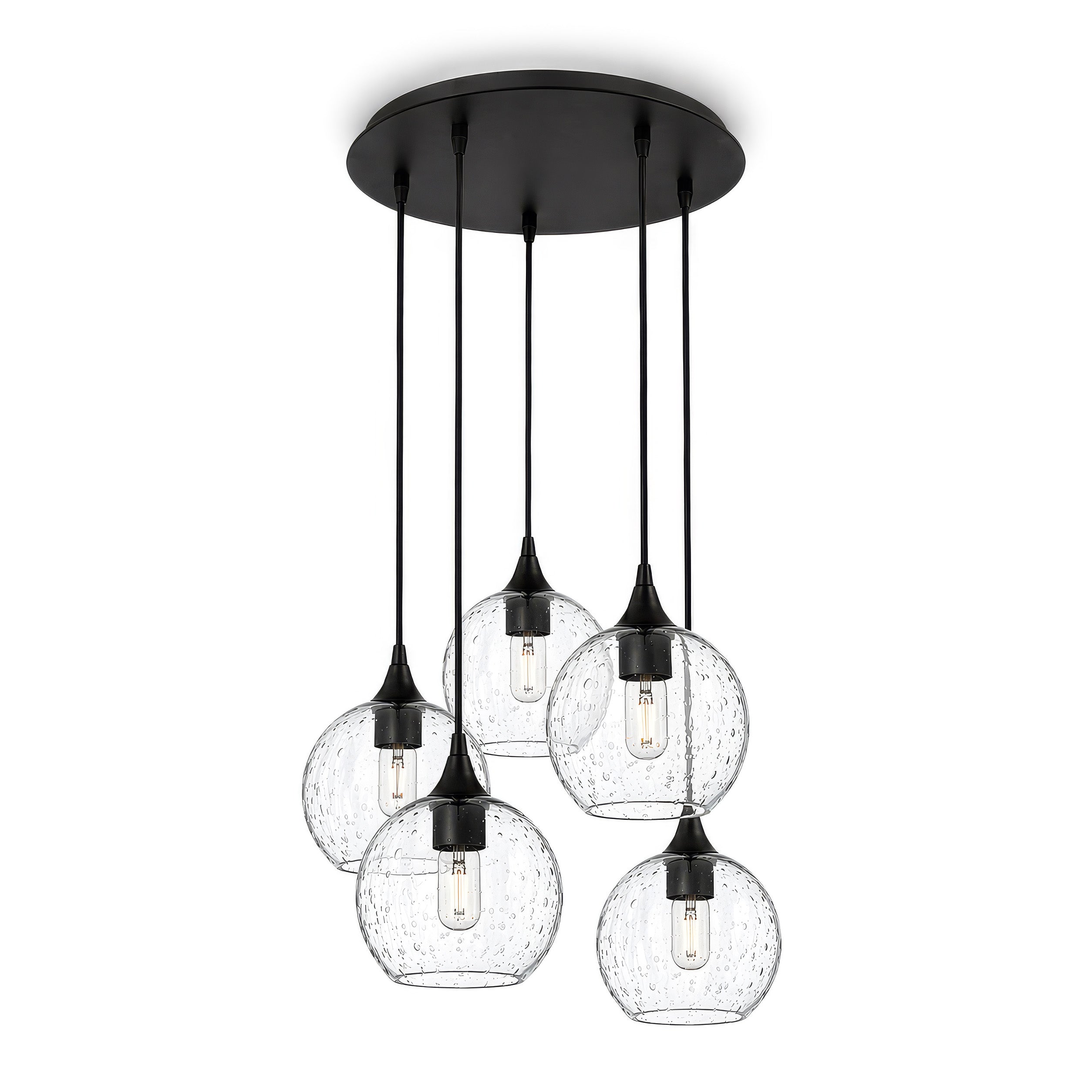 767 5 Pendant Cascade Chandelier-Glass-Bicycle Glass Co - Hotshop-Matte Black - 4ft Cord-Lunar-Eco Clear-Bicycle Glass Co