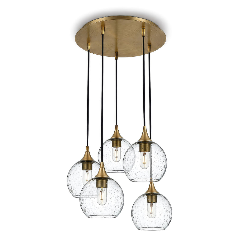 767 5 Pendant Cascade Chandelier-Glass-Bicycle Glass Co - Hotshop-Polished Brass - 4ft Cord-Lunar-Eco Clear-Bicycle Glass Co