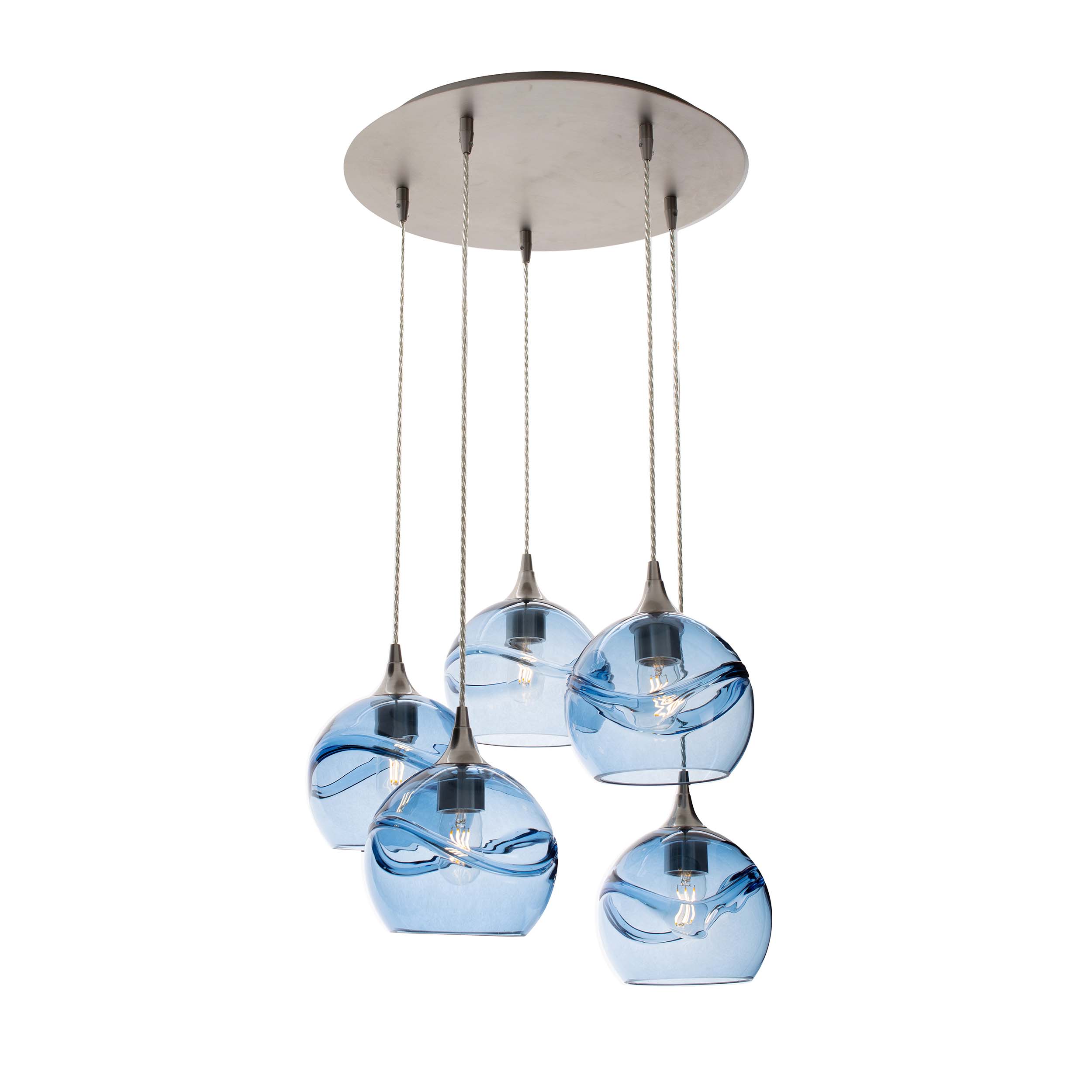 767 5 Pendant Cascade Chandelier-Glass-Bicycle Glass Co - Hotshop-Matte Black - 4ft Cord-Lunar-Steel Blue-Bicycle Glass Co