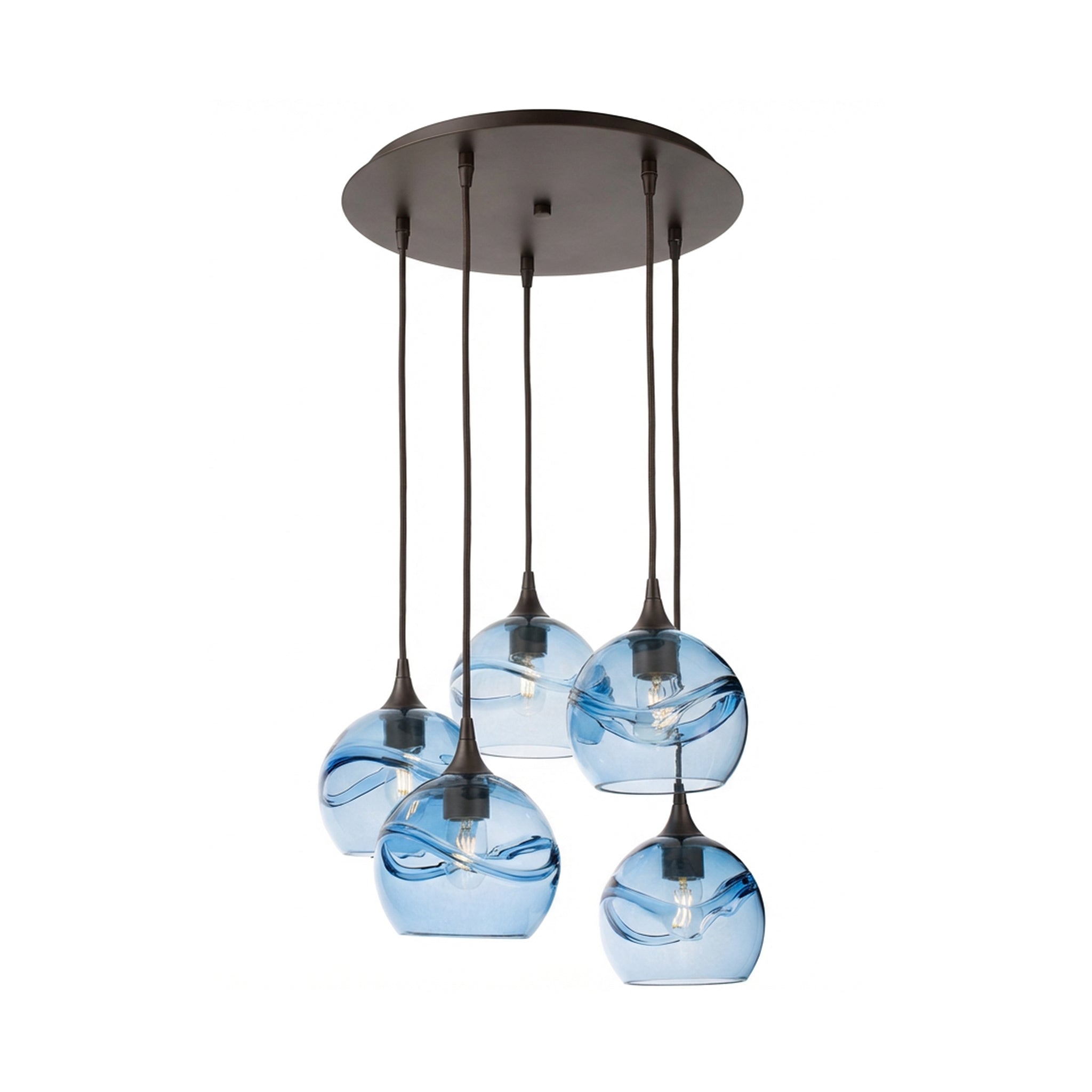 767 5 Pendant Cascade Chandelier-Glass-Bicycle Glass Co - Hotshop-Matte Black - 4ft Cord-Lunar-Steel Blue-Bicycle Glass Co