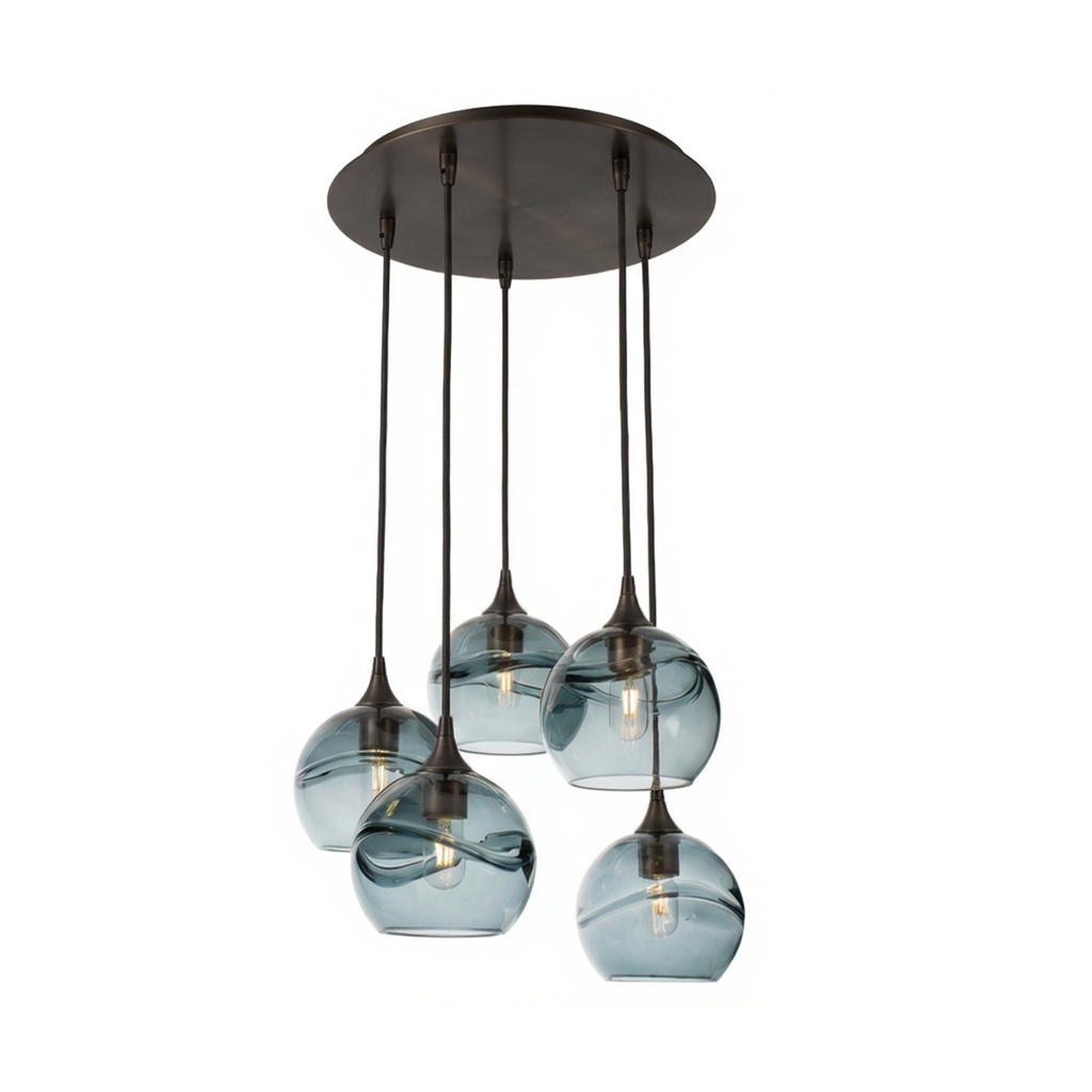 767 5 Pendant Cascade Chandelier-Glass-Bicycle Glass Co - Hotshop-Matte Black - 4ft Cord-Lunar-Steel Blue-Bicycle Glass Co