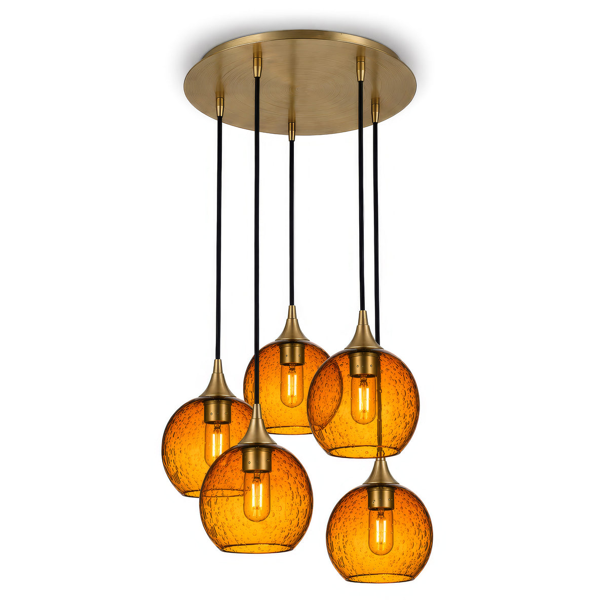 767 5 Pendant Cascade Chandelier-Glass-Bicycle Glass Co - Hotshop-Polished Brass - 4ft Cord-Lunar-Slate Gray-Bicycle Glass Co