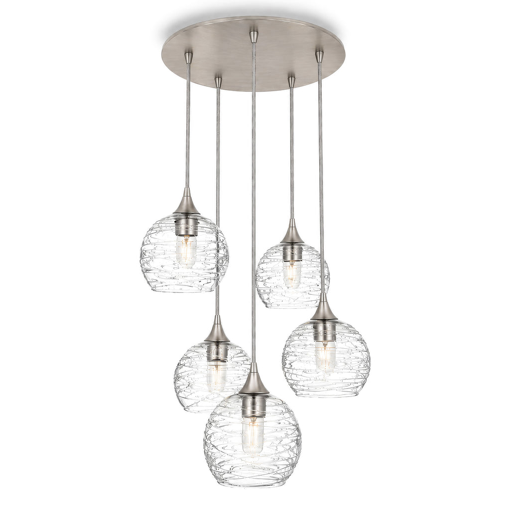 767 5 Pendant Cascade Chandelier-Glass-Bicycle Glass Co - Hotshop-Brushed Nickel - 4ft Cord-Spun-Eco Clear-Bicycle Glass Co