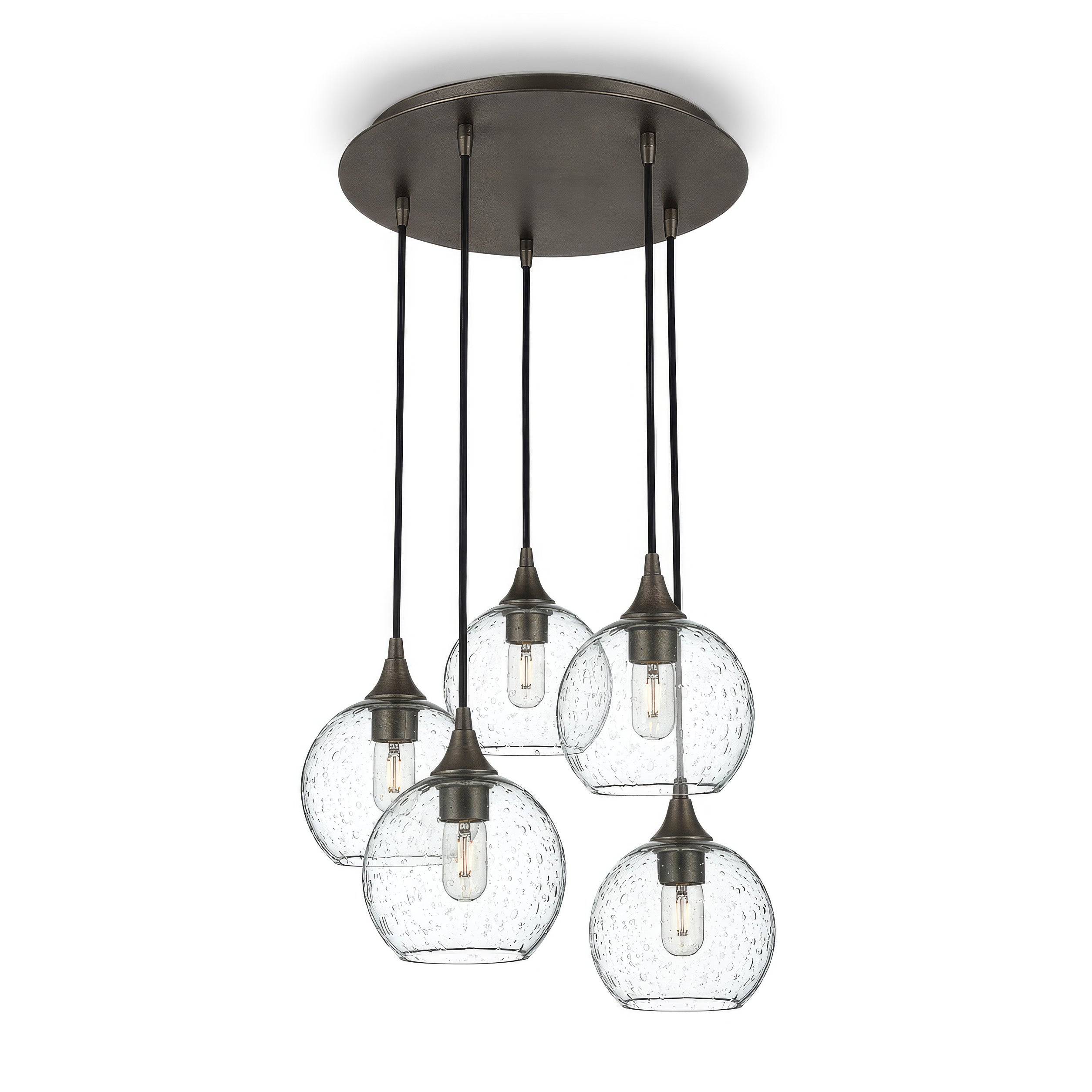 767 5 Pendant Cascade Chandelier-Glass-Bicycle Glass Co - Hotshop-Antique Bronze - 4ft Cord-Lunar-Eco Clear-Bicycle Glass Co