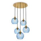767 5 Pendant Cascade Chandelier-Glass-Bicycle Glass Co - Hotshop-Polished Brass - 4ft Cord-Spun-Steel Blue-Bicycle Glass Co