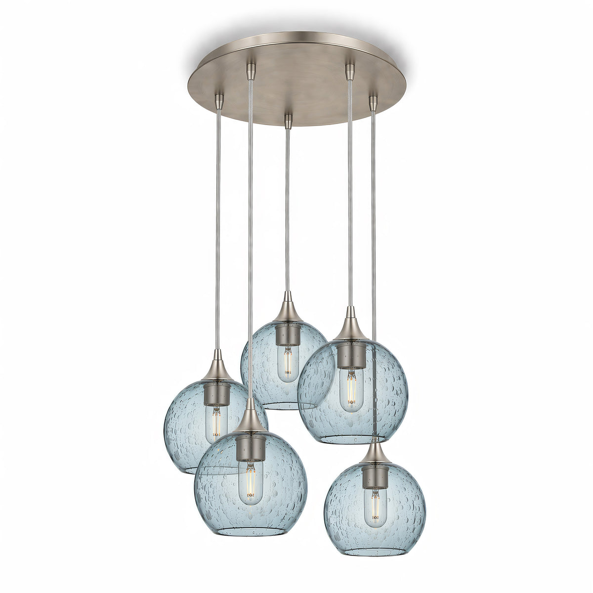 767 5 Pendant Cascade Chandelier-Glass-Bicycle Glass Co - Hotshop-Brushed Nickel - 4ft Cord-Lunar-Slate Gray-Bicycle Glass Co
