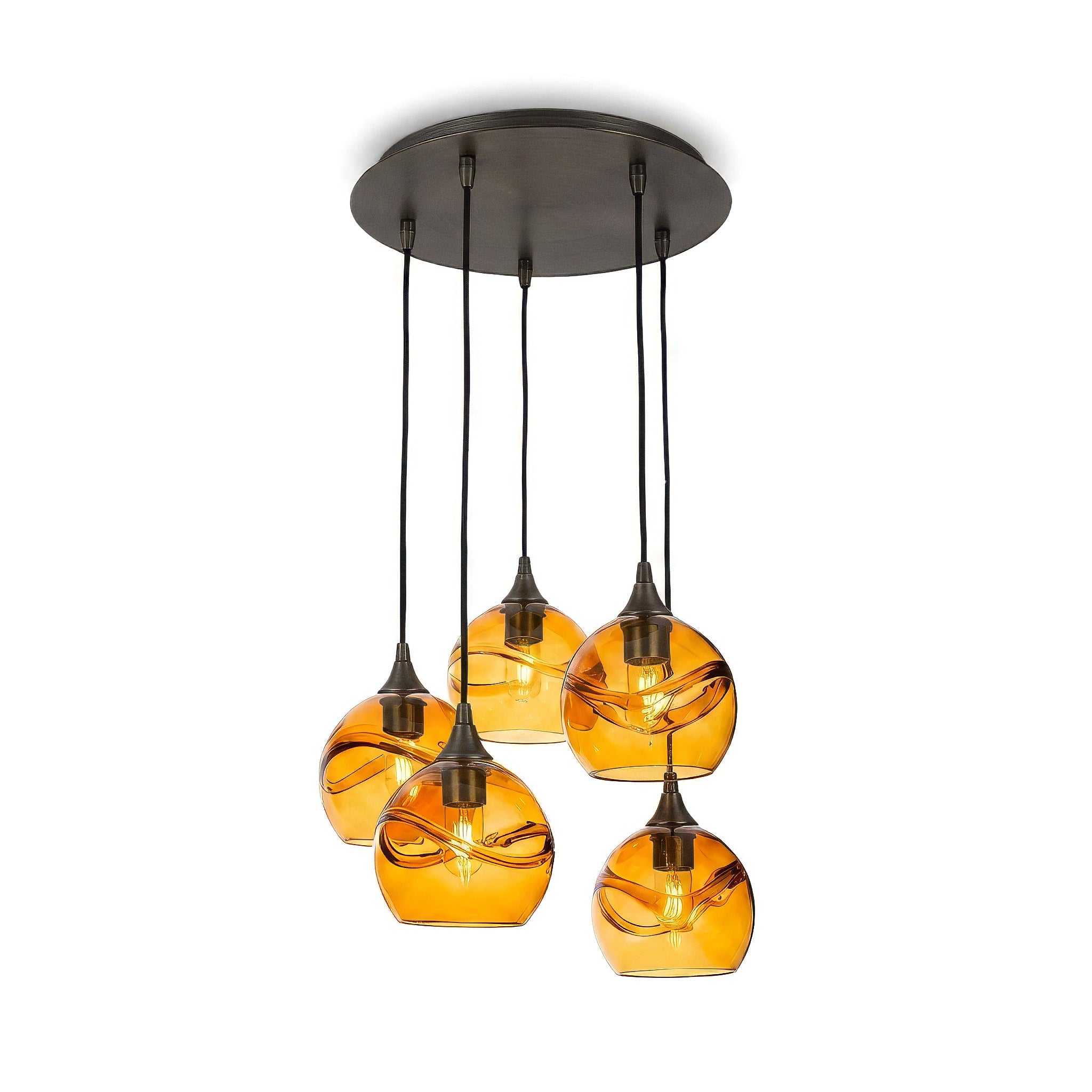 767 5 Pendant Cascade Chandelier-Glass-Bicycle Glass Co - Hotshop-Matte Black - 4ft Cord-Lunar-Steel Blue-Bicycle Glass Co